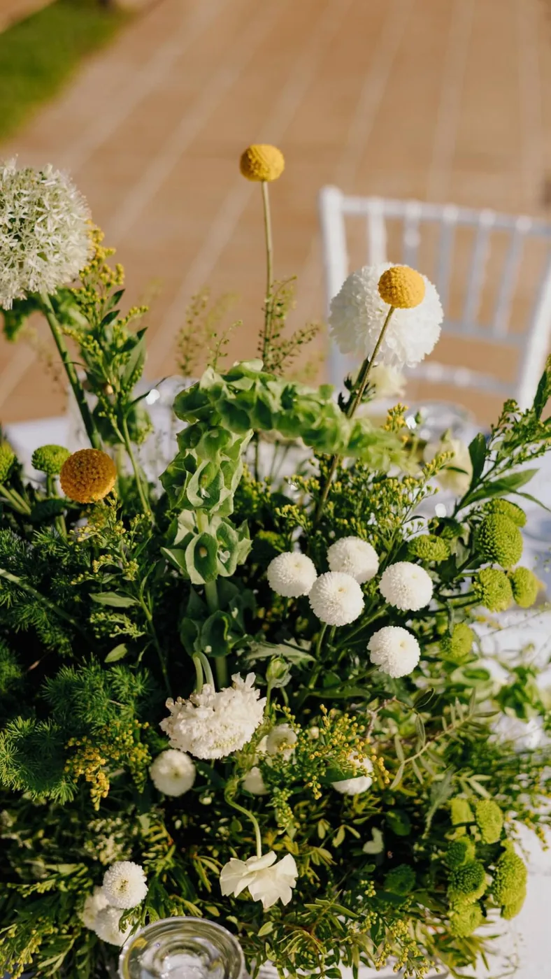 A centrepiece in white and green on the reception table